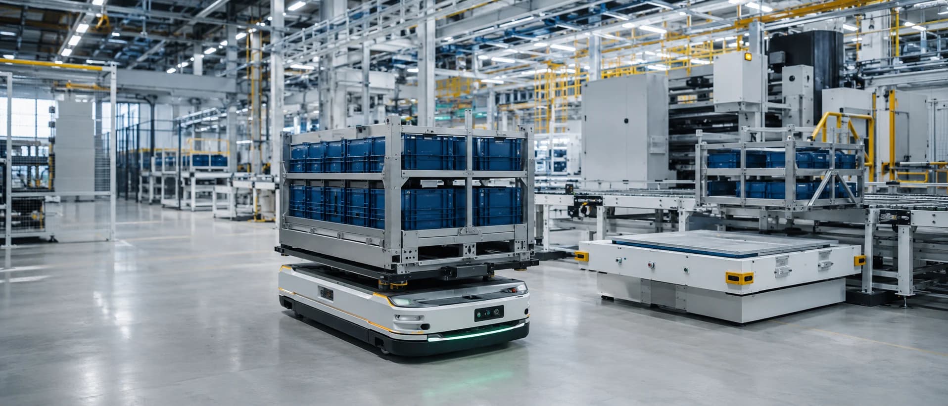 Factory material handling solution with automated internal logistics equipment