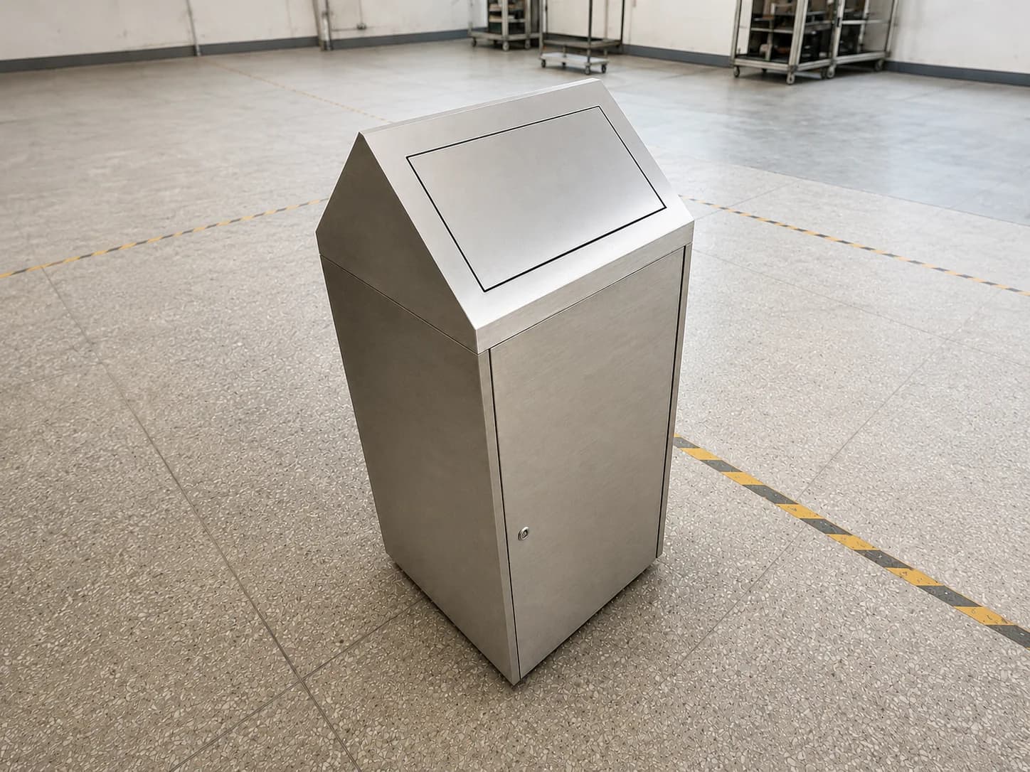 Stainless steel waste collection bin for factory workshop housekeeping